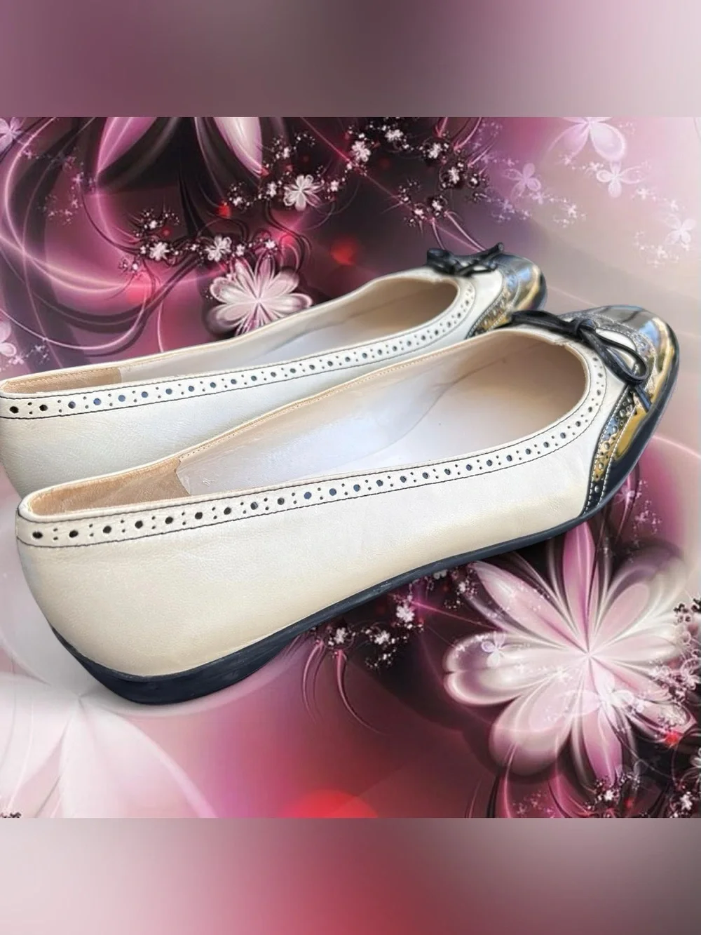 RARE vtg 90s Salvatore Ferragamo leather spectator brogue ballet flats, sz 7.5